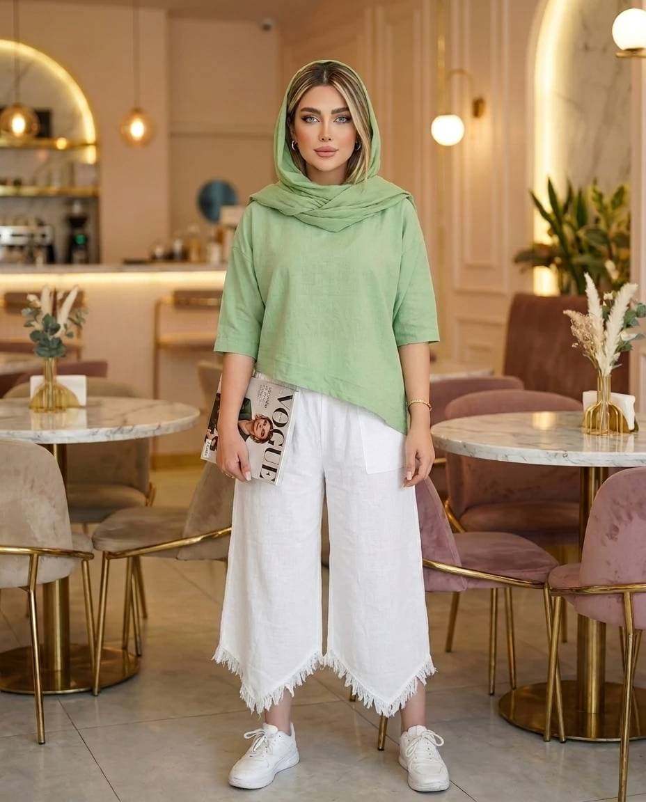 ست کراپ و شلوار الیاف پنبه‌ای زنانه؛ خنک و سبک — تصویر ۶