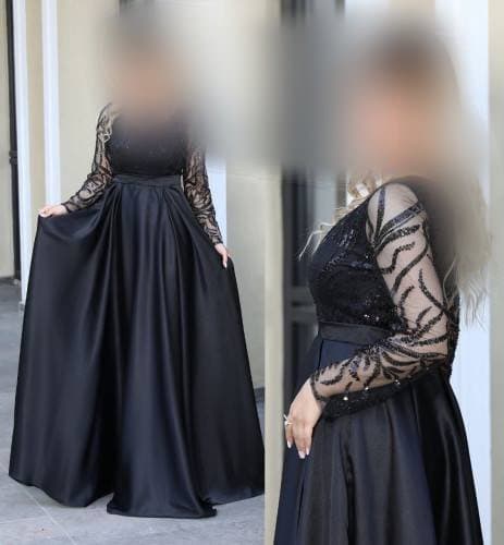 پیراهن ماکسی مجلسی زنانه بالاتنه پولک و سنگ دامن ساتن آمریکایی سایز 36 تا 52 — تصویر ۹