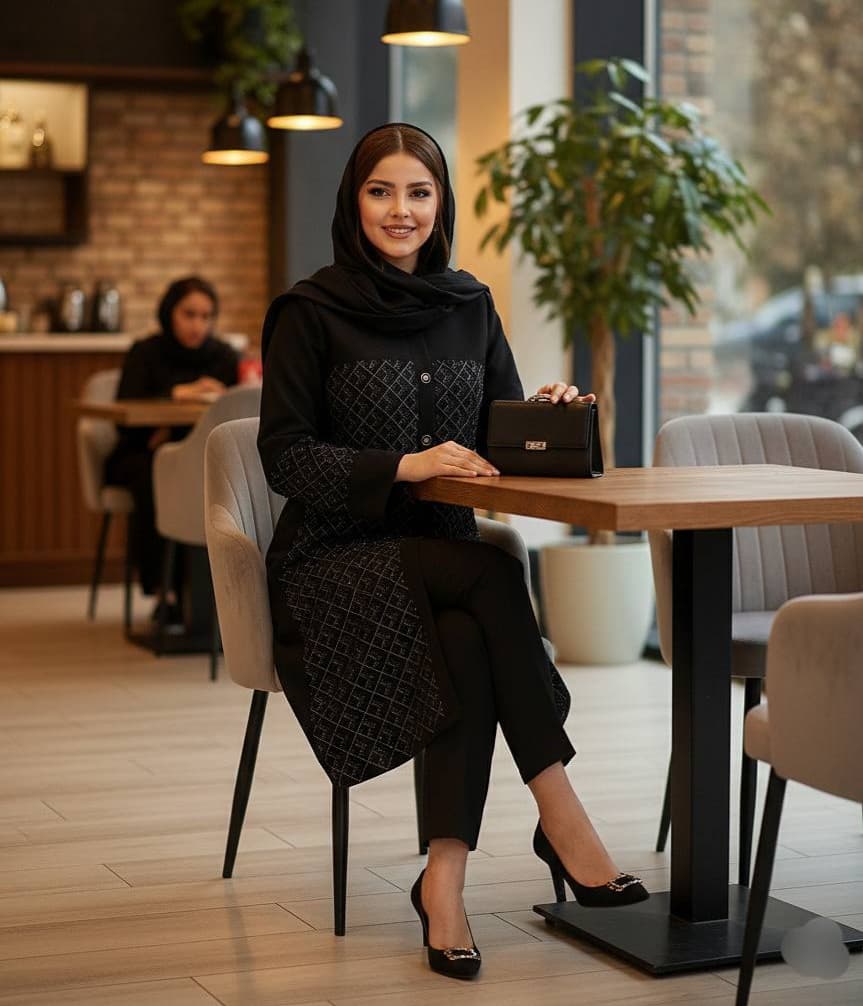 مانتو مجلسی مخمل سوزندوزی نقرهای سایزبزرگ فیت کتی (۴۶ تا ۵۴) — تصویر ۶