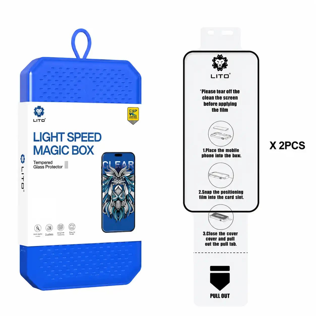 محافظ صفحه نمایش شیشه‌ای آسان نصب لیتو (LITO) مدل Magic Box مناسب گوشی آیفون ۱۷ پرو مکس (پک دو عددی)