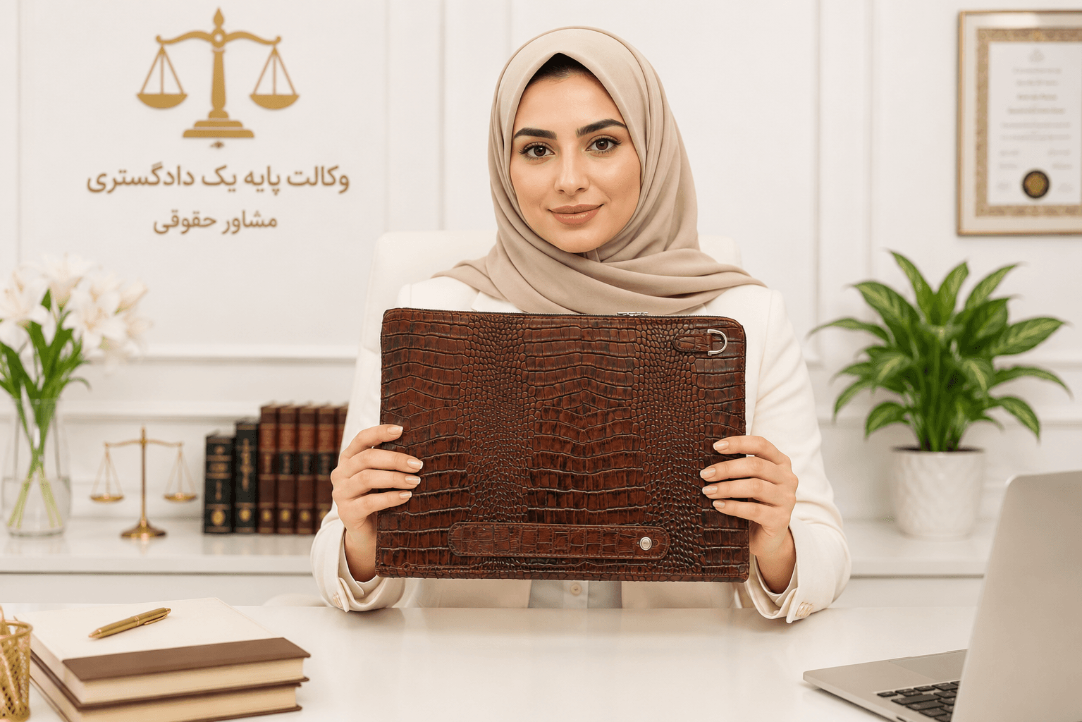 کیف وکالتی( فولدر ) چرم اداری دورزیپ*چرم طبیعی گاوی طرح روکو قهوه‌ای*مخصوص وکلا و مهندسین و کارمندان