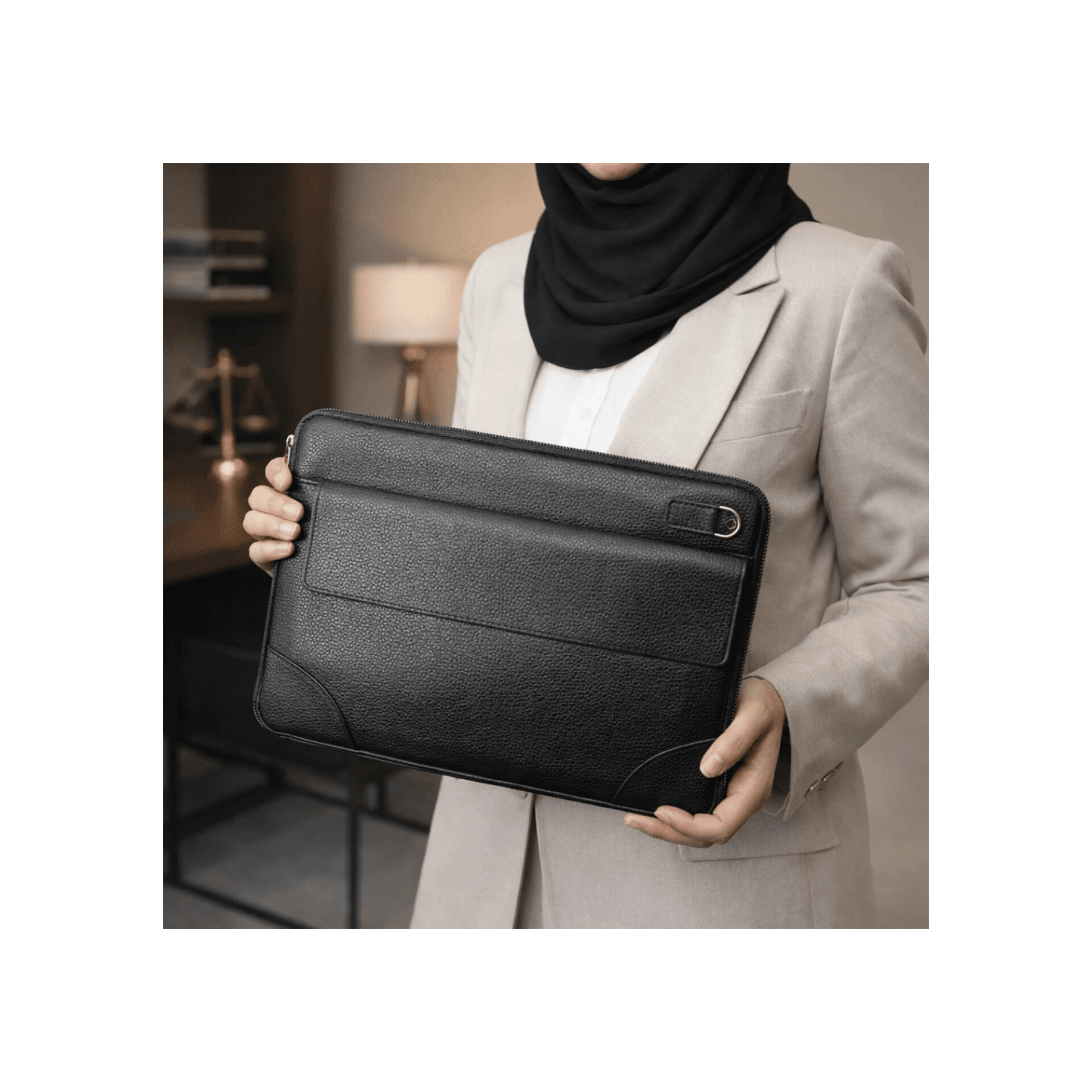 کیف وکالتی( فولدر ) اداری دورزیپ جیب دار چرم طبیعی طرح فلوتر مشکی