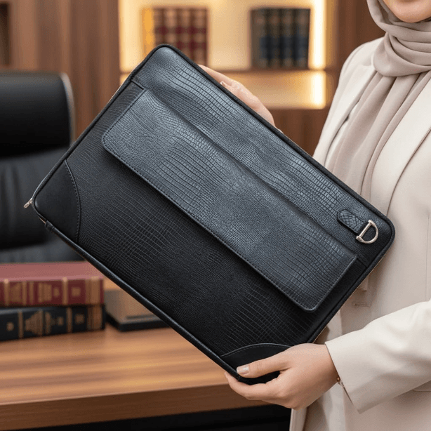 کیف وکالتی( فولدر ) اداری دورزیپ جیب دار چرم طبیعی طرح لزارد مشکی