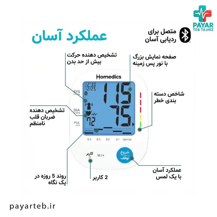 فشارسنج بلوتوث دار دیجیتال Homeddics مدل 700 — تصویر ۸