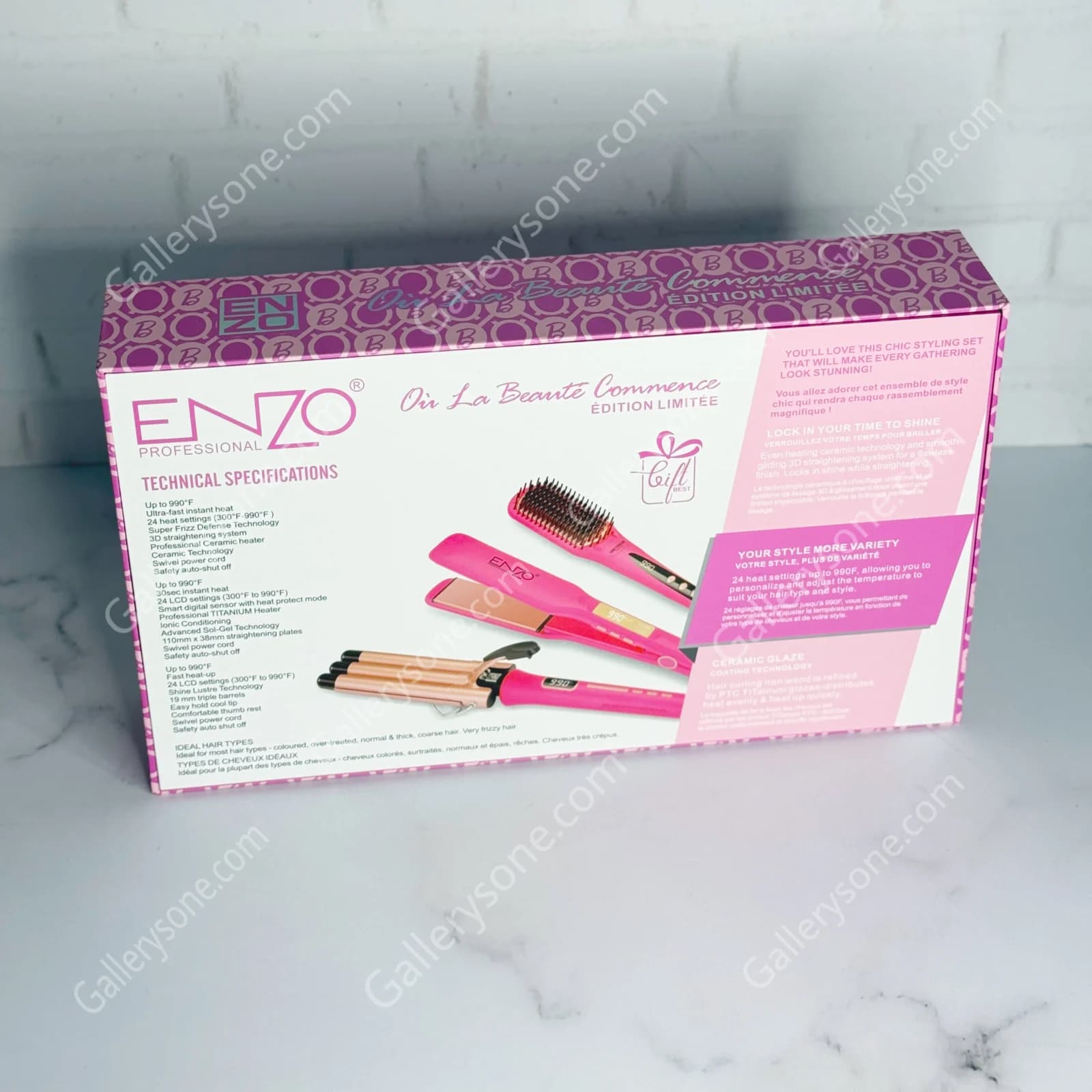 ست حالت دهنده مو 3 کاره انزو | اتو مو، برس حرارتی و فر سه لوله ENZO 3956b — تصویر ۵