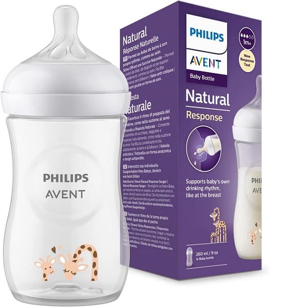 شیشه شیر نچرال 260میل ریسپانس اونت طرح زرافه Philips Avent scy903/66