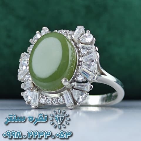 انگشتر جواهری یشم یمنی زنانه