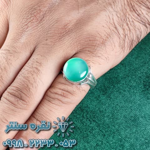 انگشتر دست ساز عقیق سبز مردانه — تصویر ۴