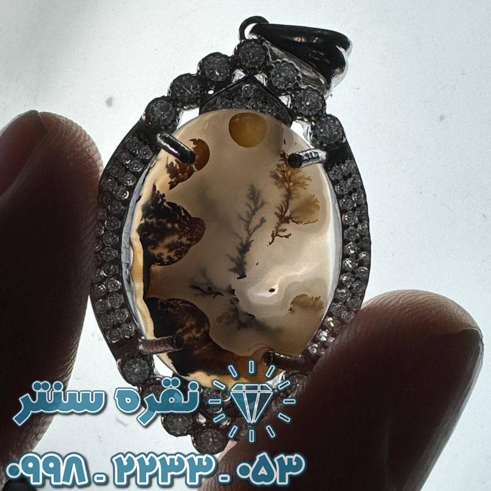 گردنبند عقیق شجری زنانه رودیوم — تصویر ۴