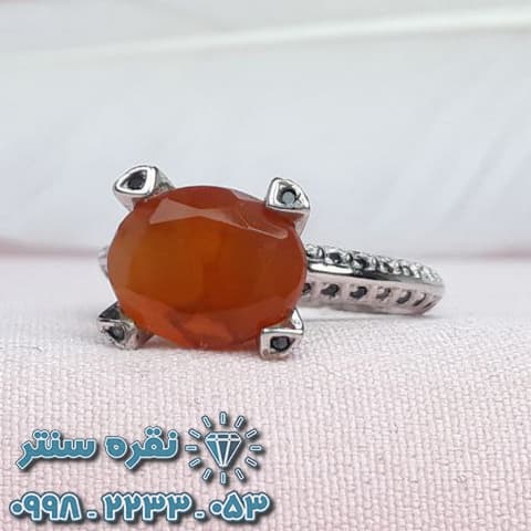 انگشتر عقیق یمنی زنانه رودیوم