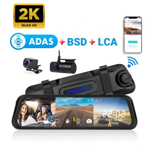 دوربین خودرو آینه ای 3 دوربین 2K وای فای دار فیلیپس ADAS