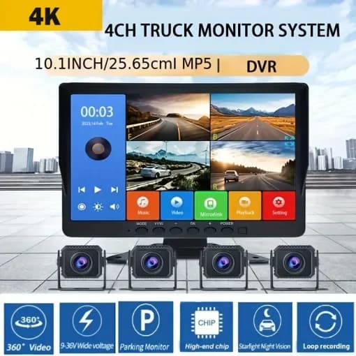 دوربین کامیون اتوبوس کاروان 4K دید در شب مانیتور دار با قابلیت پخش موزیک و فیلم و اتصال به موبایل