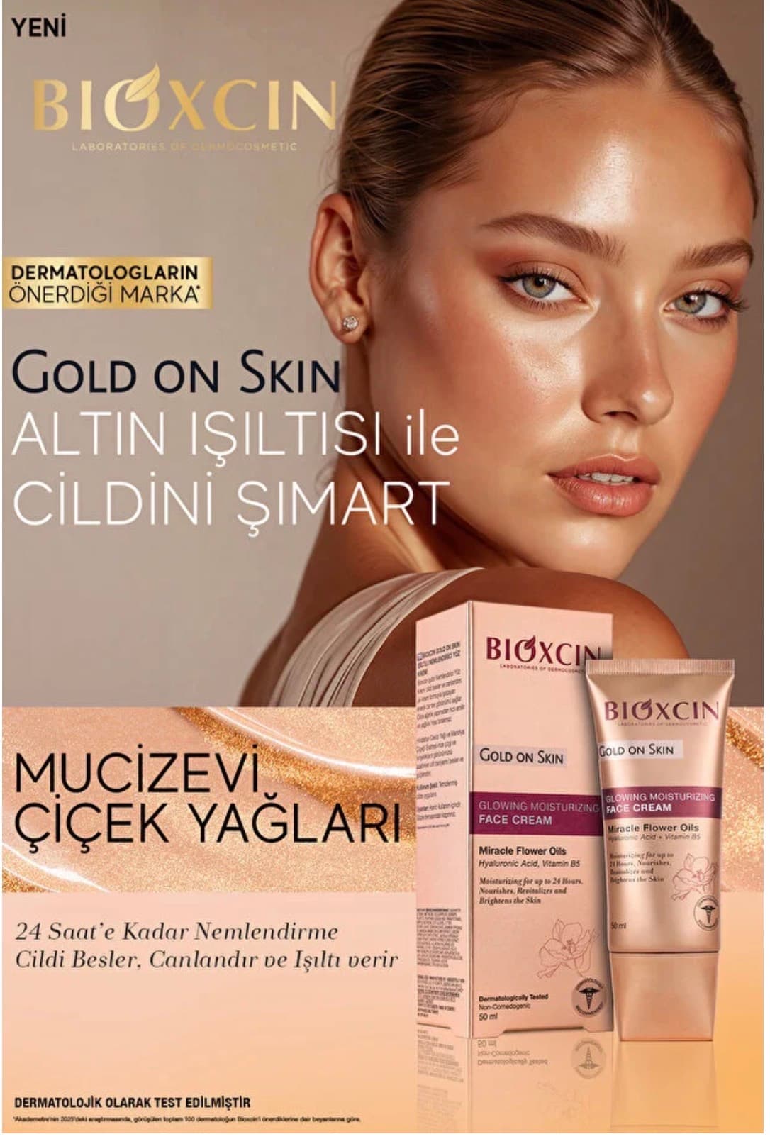 كرم مرطوب كننده و شفاف كننده معجزه بيوكسين Bioxcin مدل Gold On Skin حجم 50 ميل — تصویر ۷