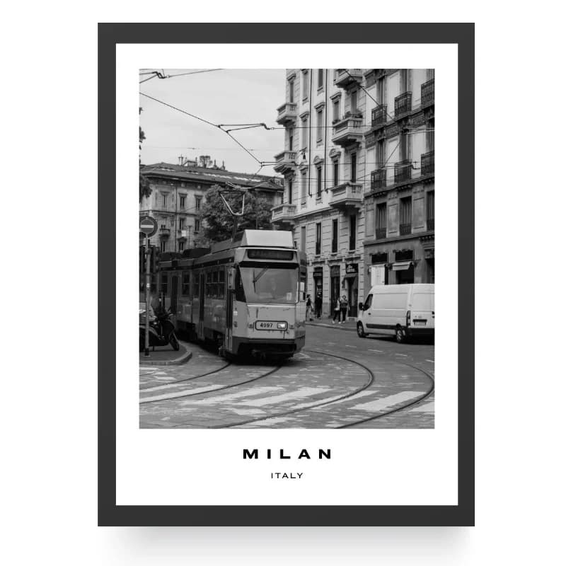 تابلو دکوراتیو شهر میلان سیاه و سفید — تصویر ۳