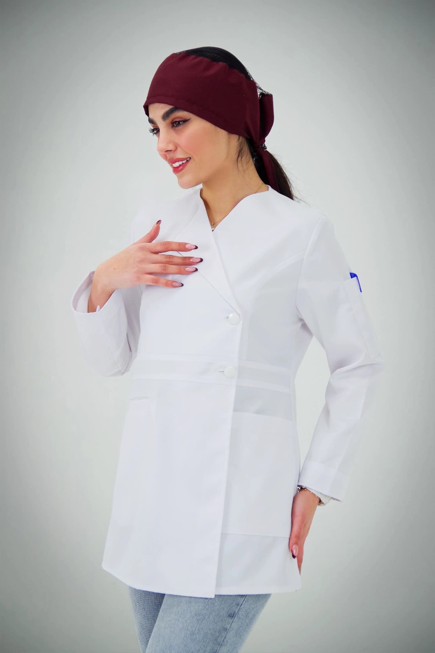 روپوش پزشکی کتی دو دکمه یکطرفه — تصویر ۲