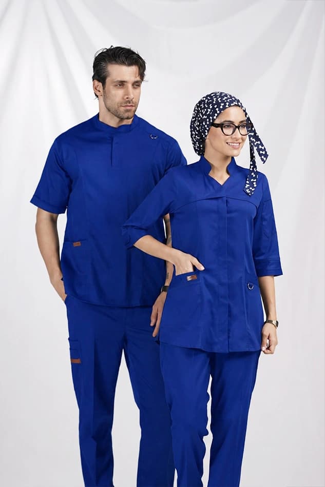 اسکراب پزشکی یقه دیپلمات اسپرت آبی کاربنی — تصویر ۴