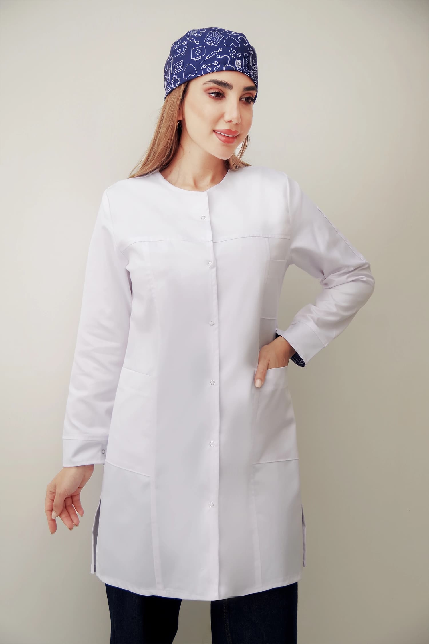 روپوش پزشکی دکمه پانچی بلند
