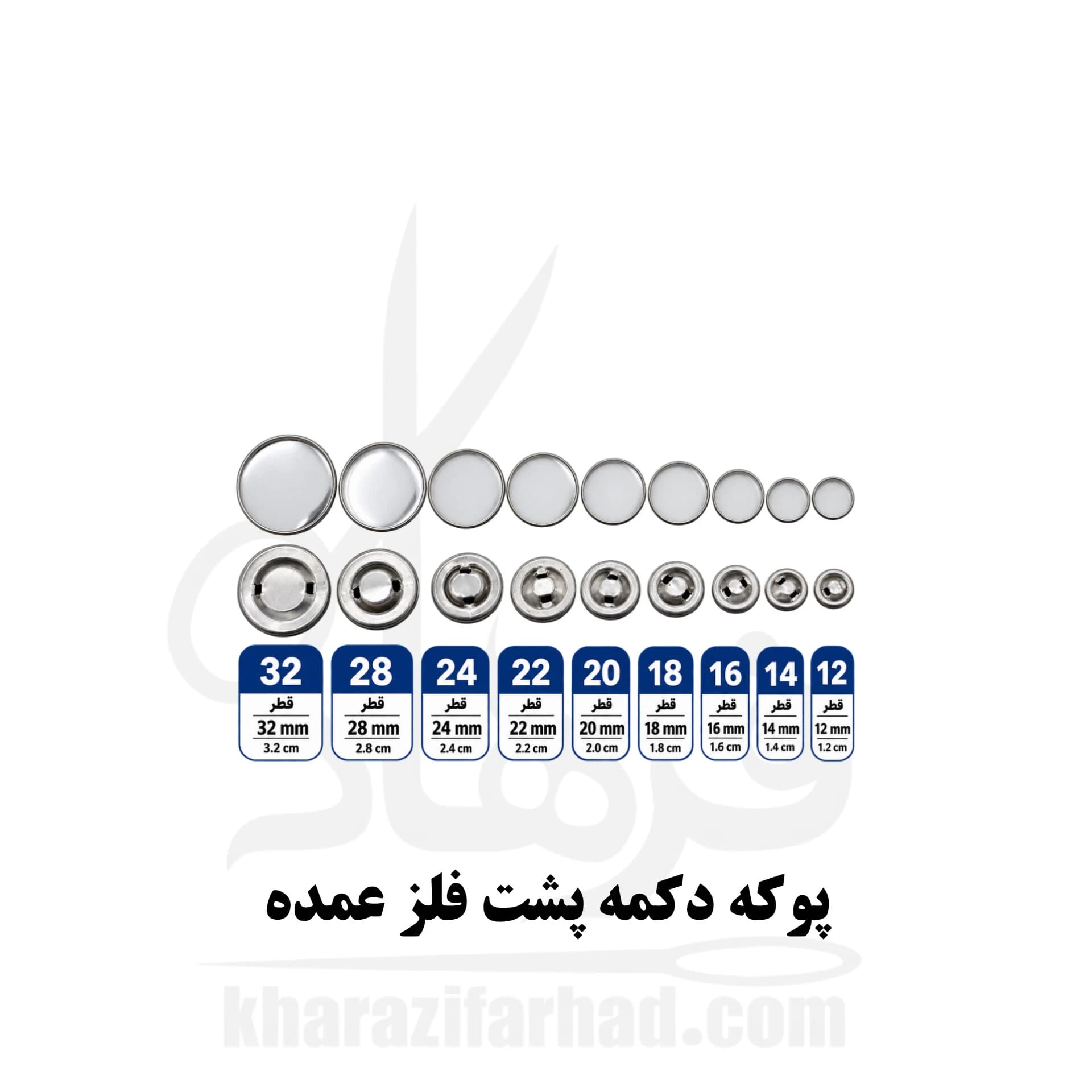 قالب دکمه پارچه‌ای برنجی سایزبندی — تصویر ۲