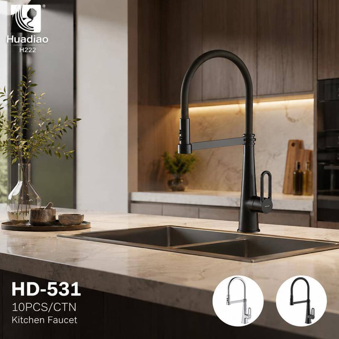 شیر ظرفشویی دوحالته هوادیائوو مدل HD-531 | شیلنگ کشویی سیلیکونی — تصویر ۴