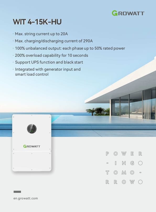 سانورتر 12 کیلووات سه فاز MPPT برند GROWATT مدل WIT 12K-HU