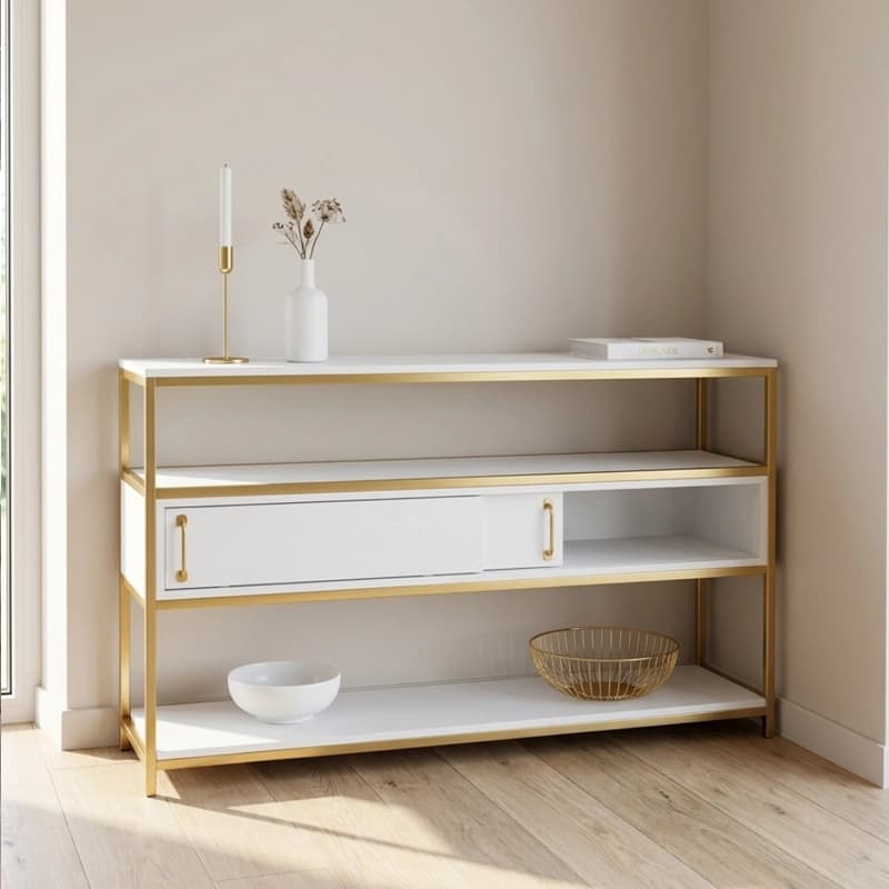 میز کنسول دکوراتیو مدل آتیس دارای دو باکس با درب ریلی — تصویر ۴