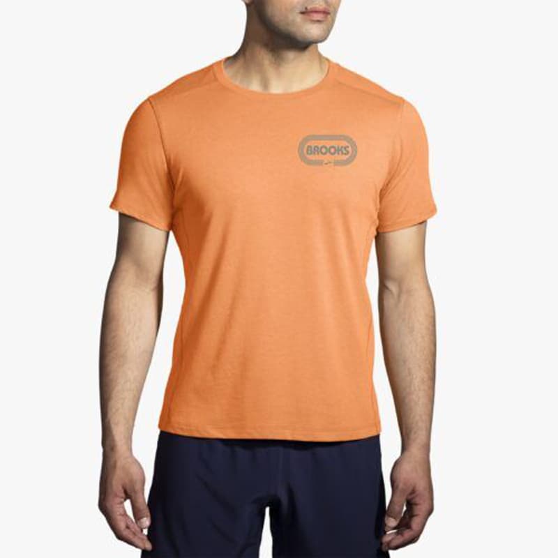 تیشرت ورزشی مردانه بروکس Brooks Distance Short Sleeve 2 نارنجی شبرنگی — تصویر ۸