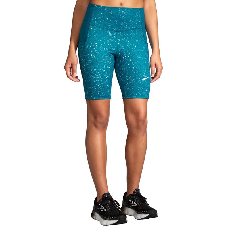 شورت تایت ورزشی زنانه بروکس Brooks Method 8 Short Tight آبی طرح دار — تصویر ۳