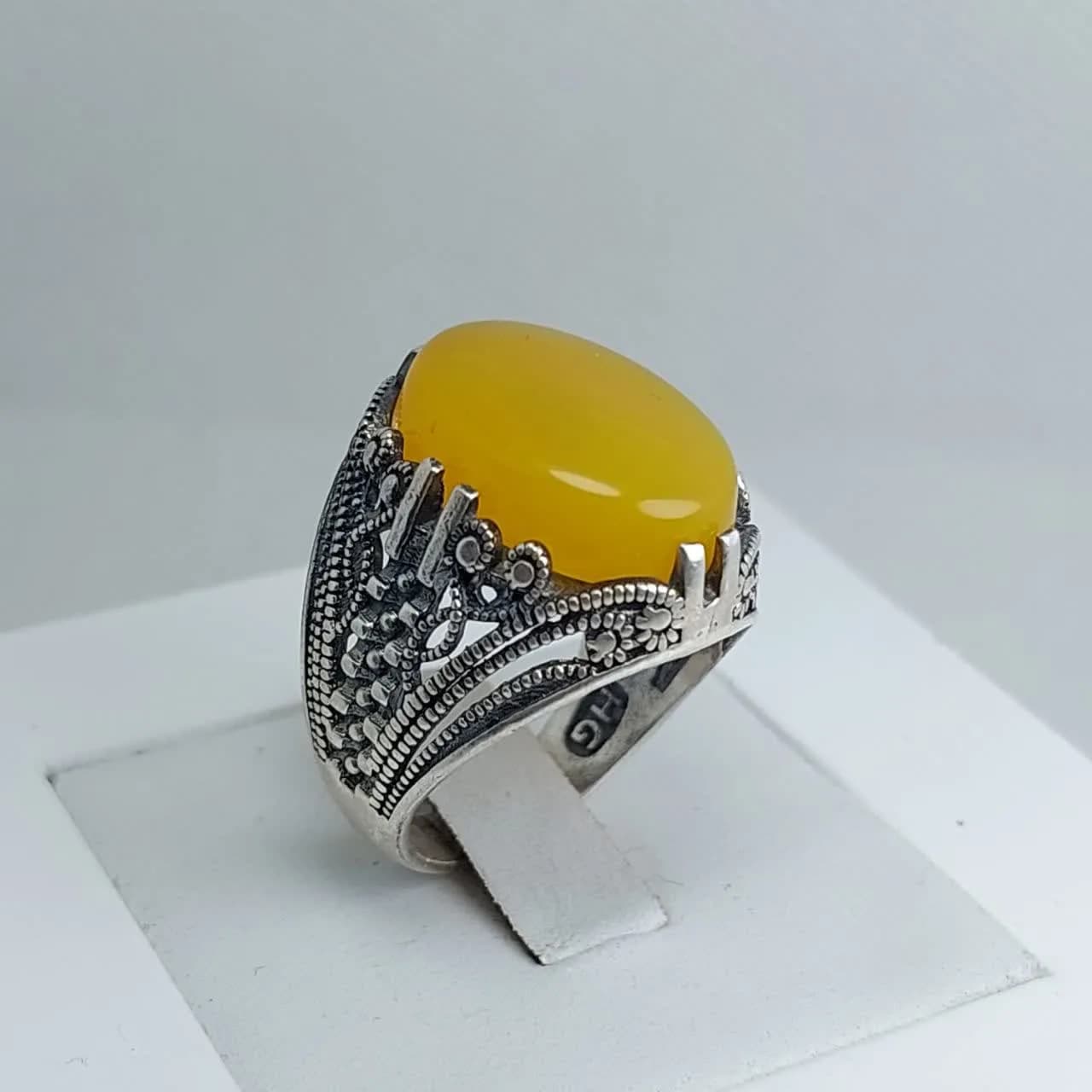 انگشتر نقره باسنگ عقیق زرد کد 1743 — تصویر ۸