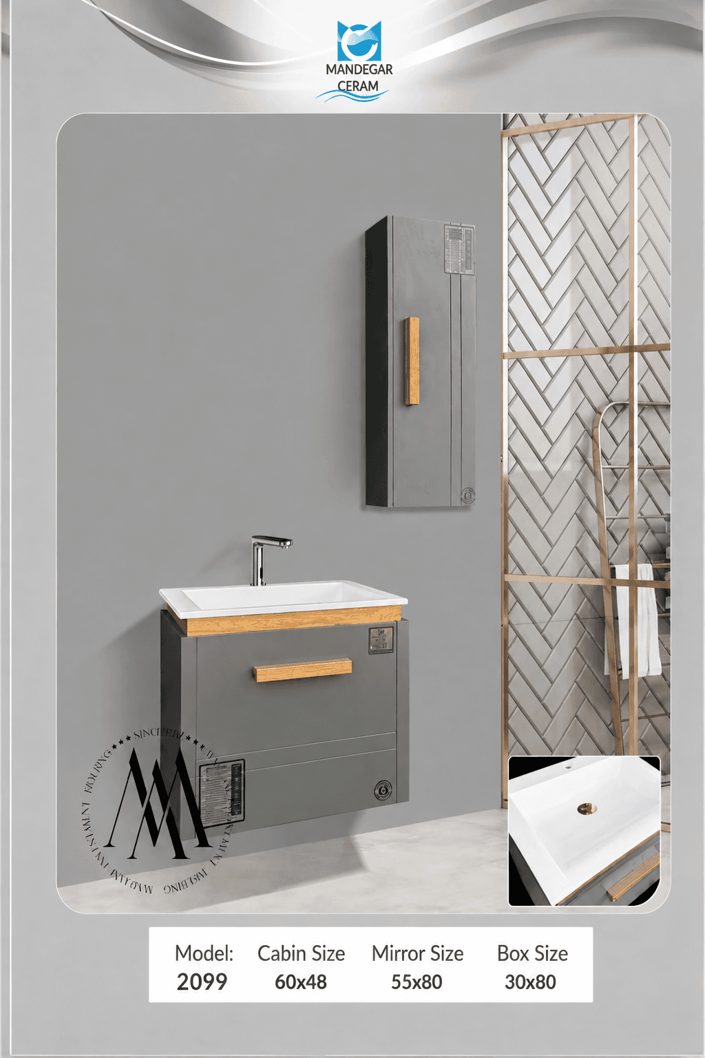 فول ست کابینت دستشویی ماندگار سرام کد 2099 (طوسی) بدون آینه