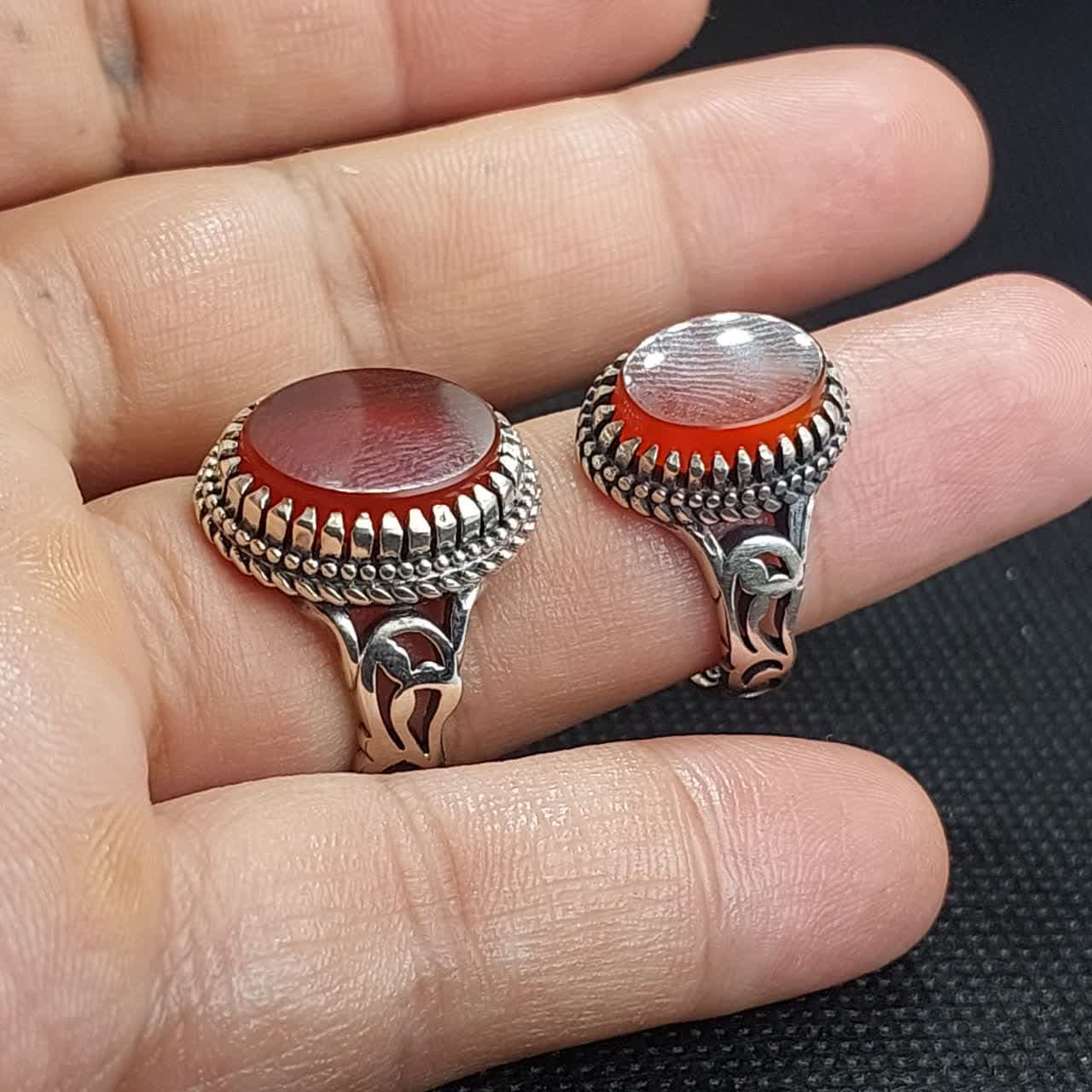 انگشتر نقره باسنگ عقیق قرمز ست زوجین کد 1782 — تصویر ۶