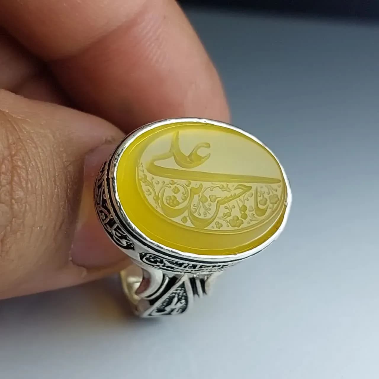 انگشتر شرف الشمس مردانه “خورشید کربلا” – حرز اعظم بر رکاب چهار سلام کد 1813 — تصویر ۷