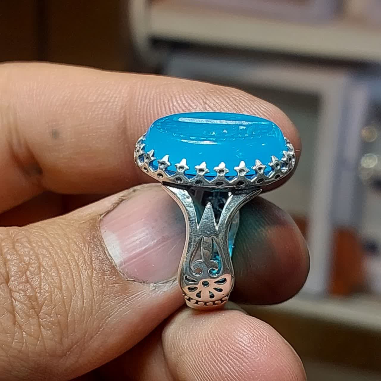 انگشتر عقیق آبی مردانه “عهد انتظار” – متبرک به نام “یا مهدی (عج)” کد 2404 — تصویر ۵