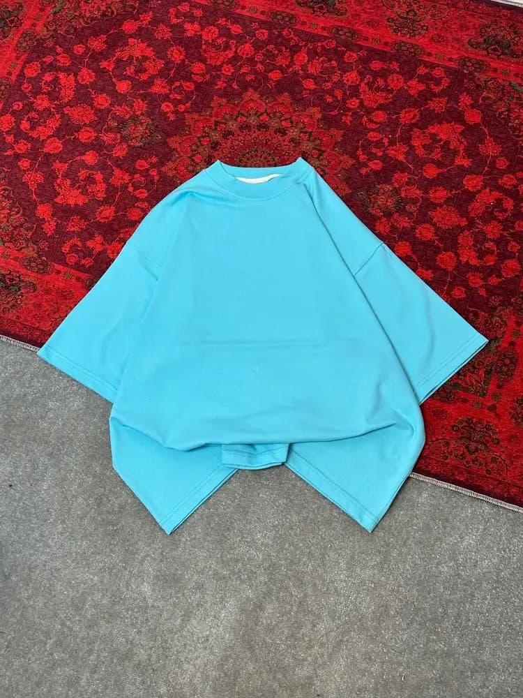 تیشرت بیسیک ساده ابی فیروزه ای پارچه ماکان