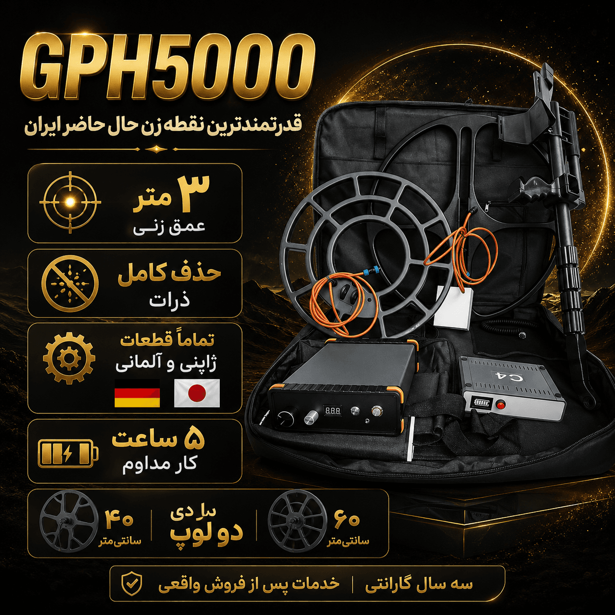 فلزیاب نقطه زن محبوب GPH5000 (۳ متر واقعی در خاک! )
