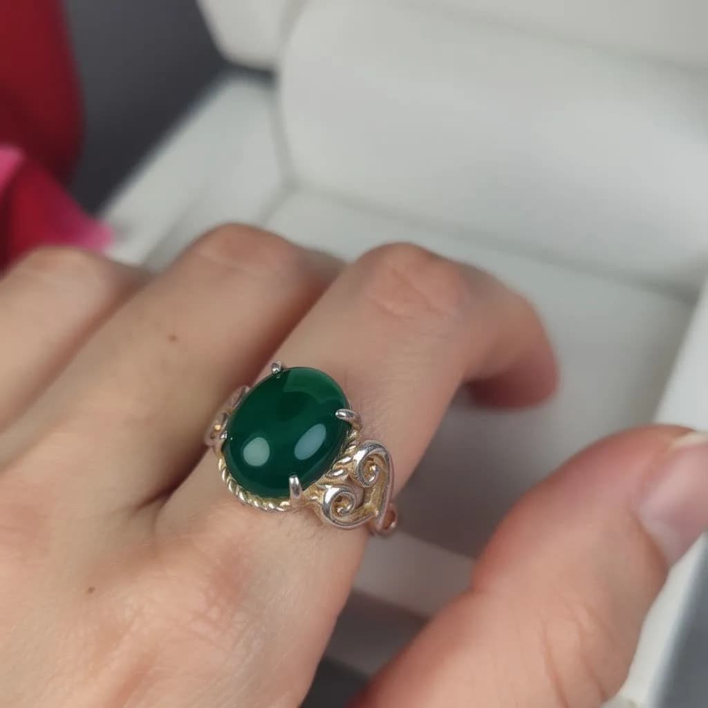 انگشتر عقیق سبز کد 4272 — تصویر ۳