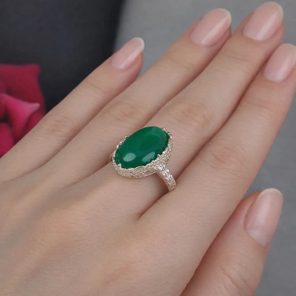 انگشتر زنانه عقیق سبز کد 4273 — تصویر ۳