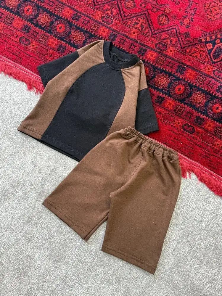 تیشرت شلوارک ست بچگانه قهوه ای مناسب 1 تا 3 سال
