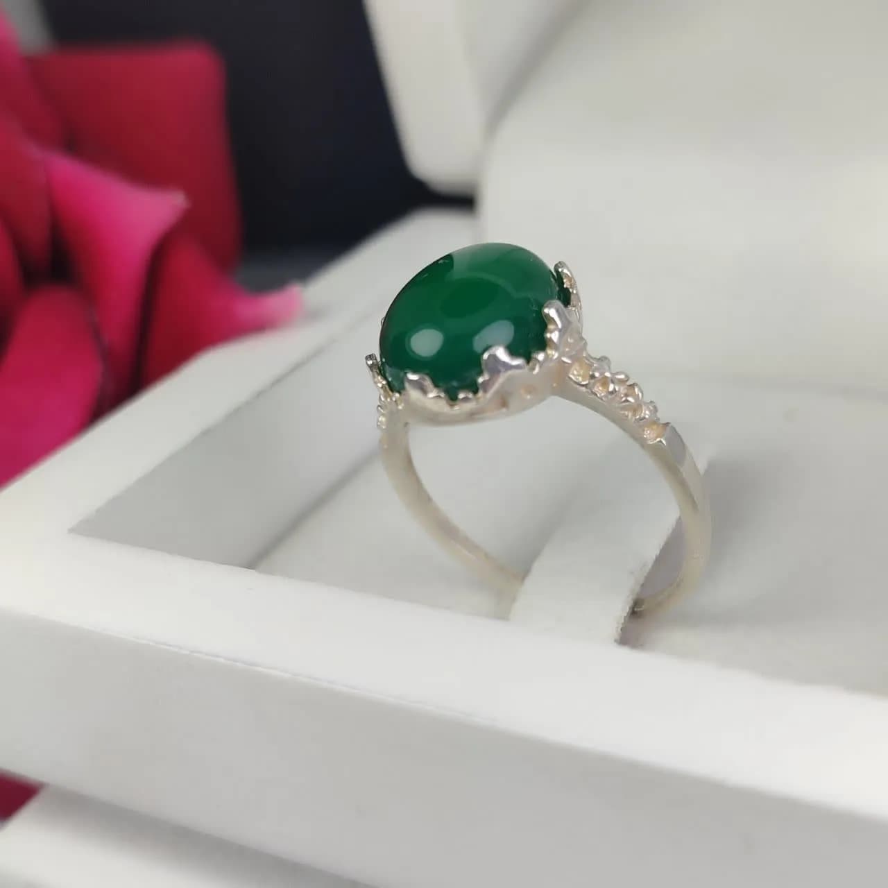 انگشتر عقیق سبز زنانه کد 4276 — تصویر ۵