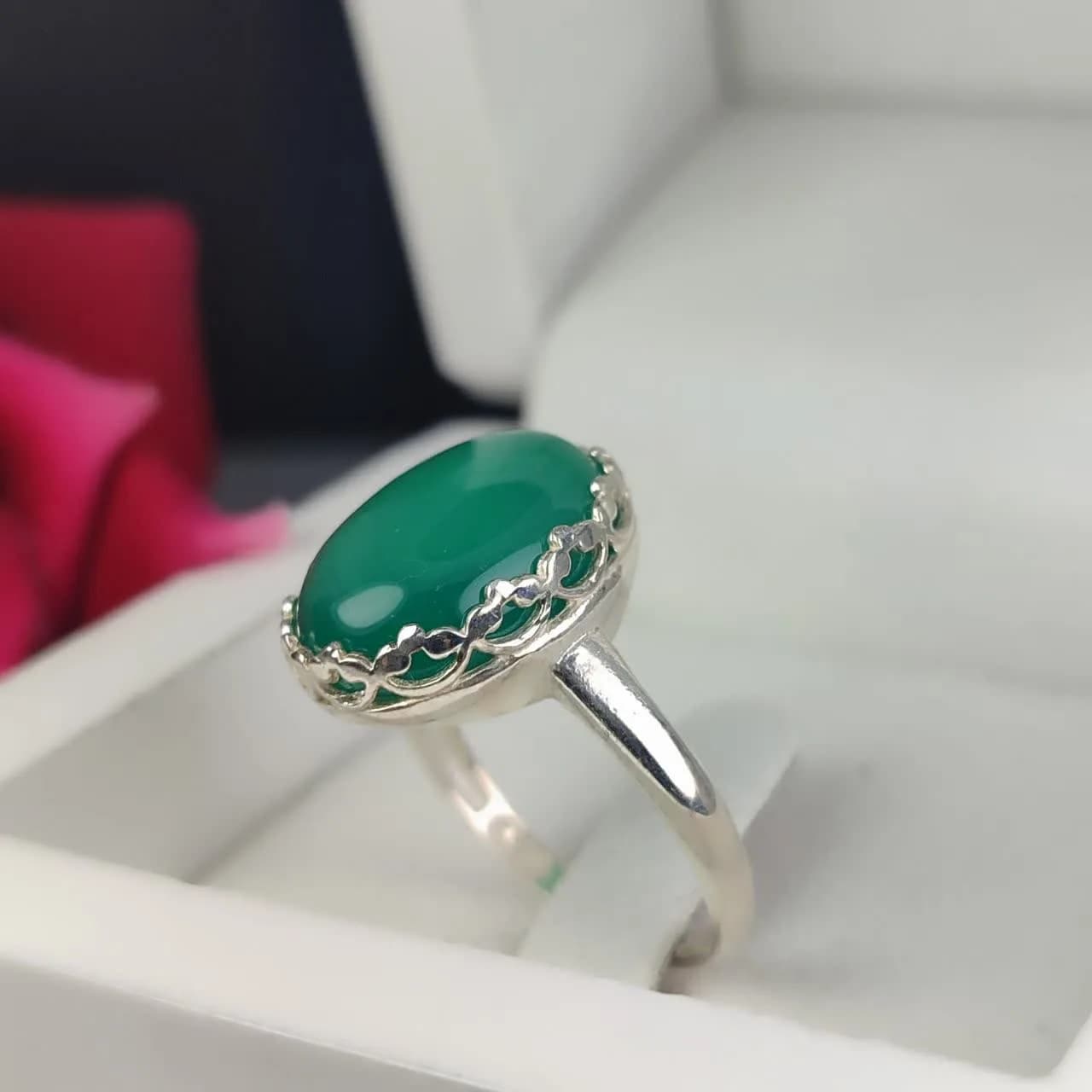 انگشتر عقیق سبز زنانه کد 4276 — تصویر ۲