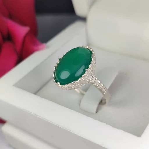 انگشتر زنانه عقیق سبز کد 4277 — تصویر ۴