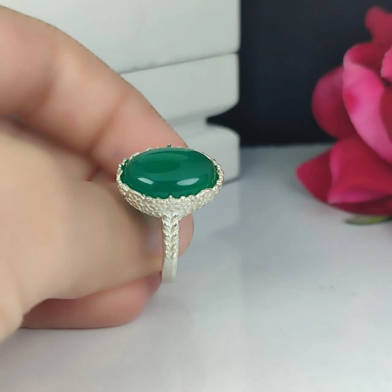 انگشتر زنانه عقیق سبز کد 4277 — تصویر ۷