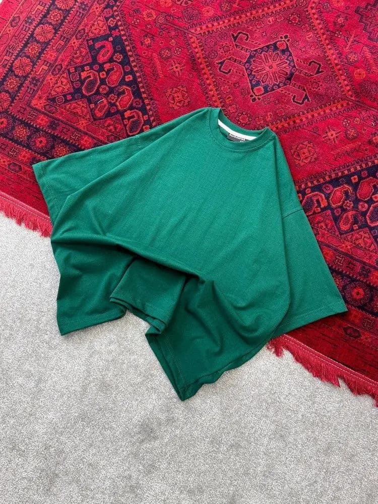 تیشرت ساده باکسی سبز چمنی پارچه ماکان بیسیک — تصویر ۳
