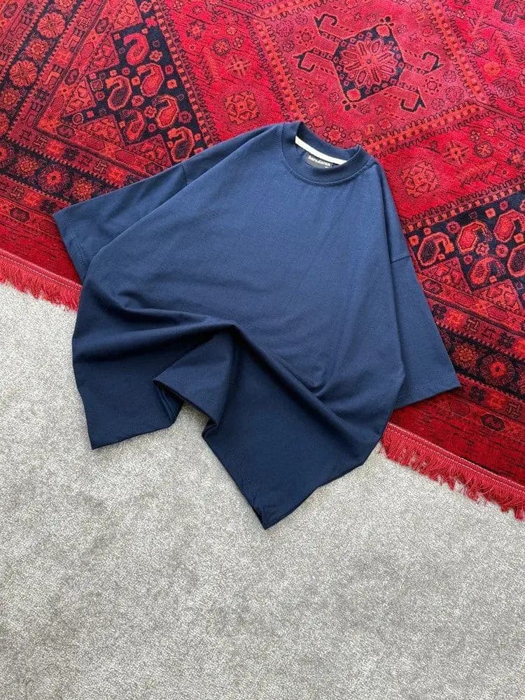 تیشرت ساده باکسی سرمه ای پارچه ماکان بیسیک