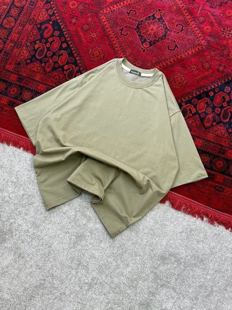 تیشرت ساده باکسی سبز سدری