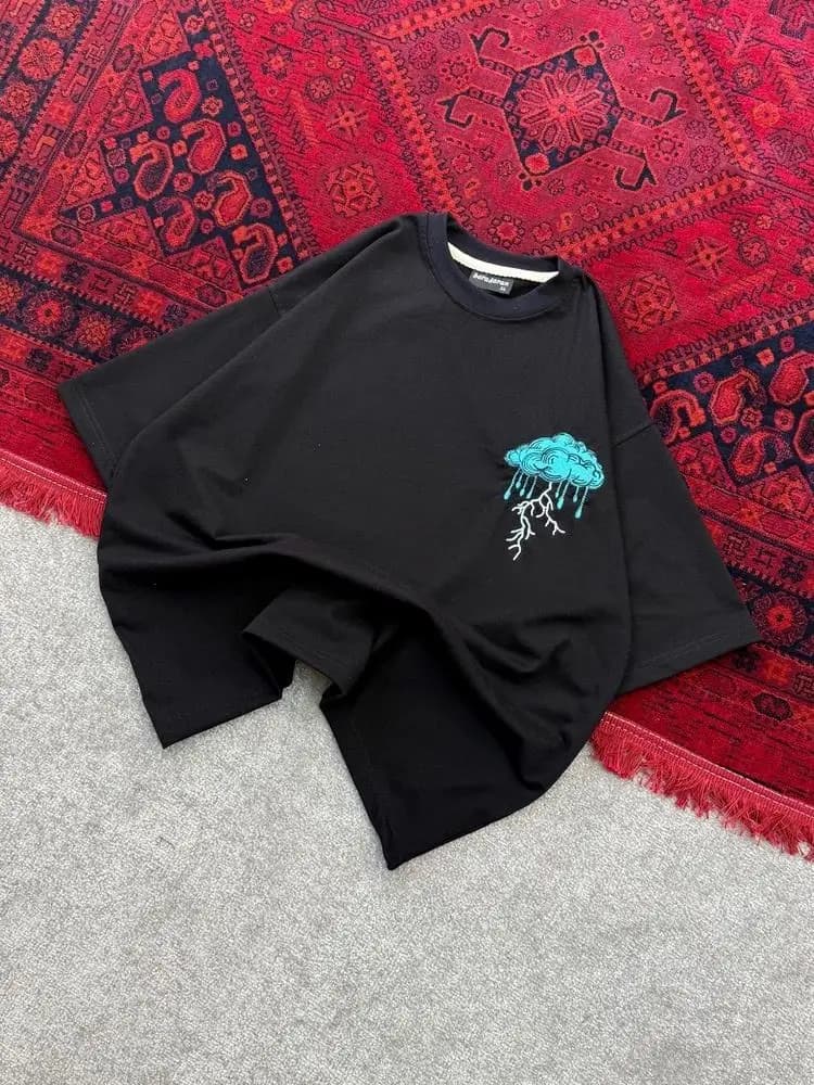 تیشرت پارچه ماکان باکسی گلدوزی ابر — تصویر ۵