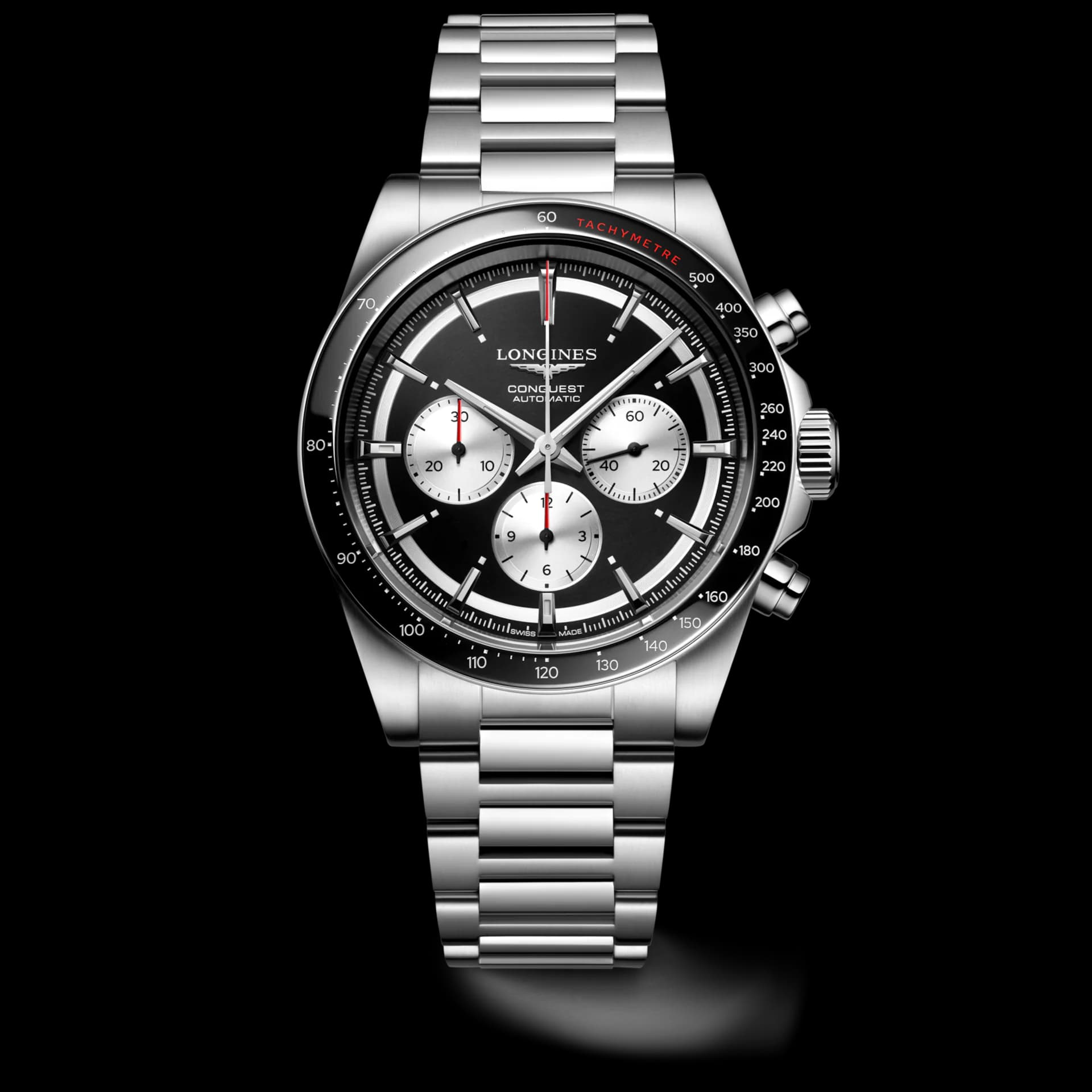 ساعت مچی‌ مردانه لونژین کرنوگراف سیلور مشکی LONGINES CONQUEST CHRONOGRAPH — تصویر ۶