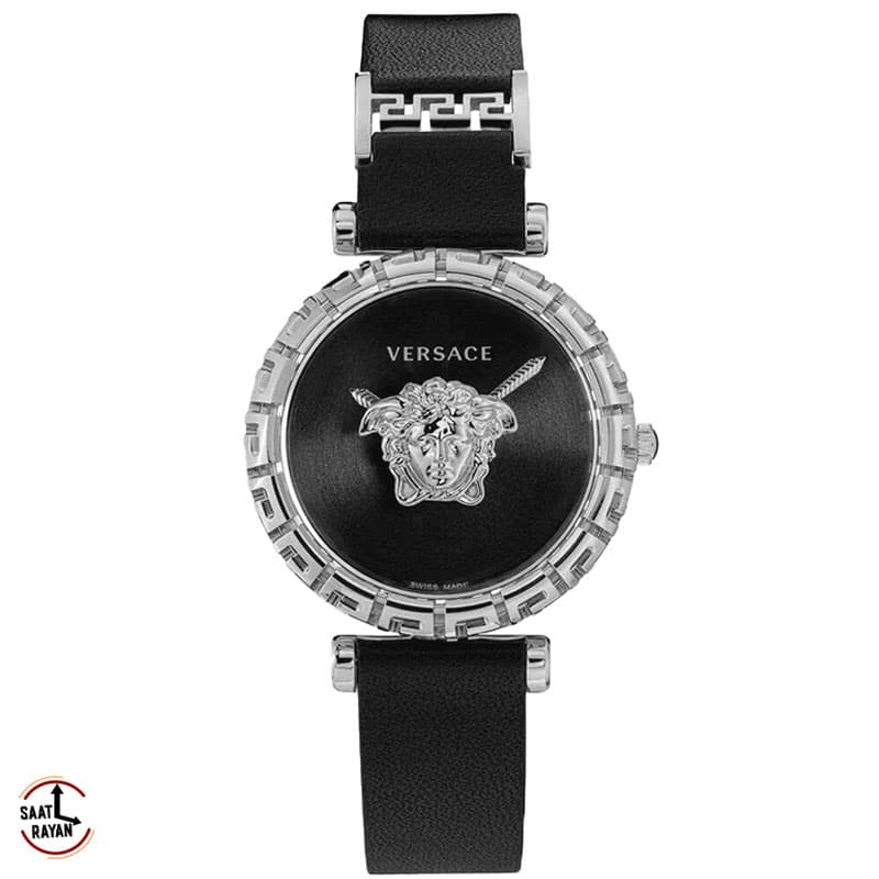 ساعت مچی زنانه ورساچه بند چرمی مشکی رنگ صفحه مشکی VERSACE