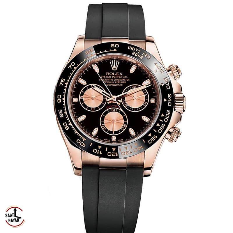 ساعت مچی رولکس مردانه مدل دیتونا بند رابر صفحه مشکی قاب رزگلد ROLEX Daytona — تصویر ۲