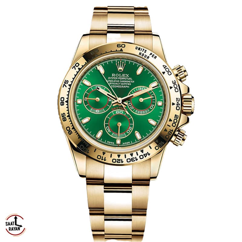 ساعت مچی رولکس مردانه مدل دیتونا بند طلایی صفحه سبز ROLEX Daytona — تصویر ۲
