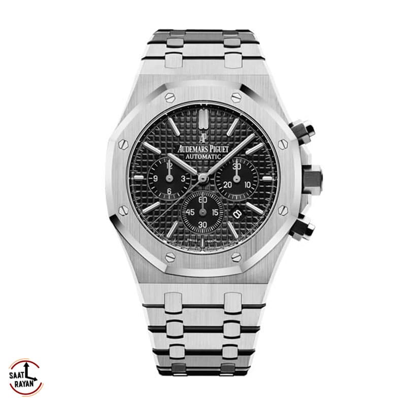 ساعت مچی مردانه اودمار پیگه سیلور صفحه مشکی کرنوگراف Audemars Piguet 8139